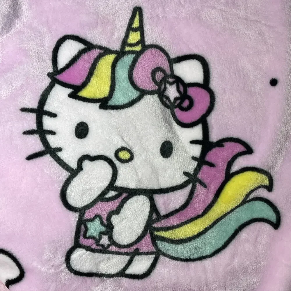 Hello Kitty Plush Throw Blanket Pink Unicorn Balloons Clouds Stars 2025 Sanrio